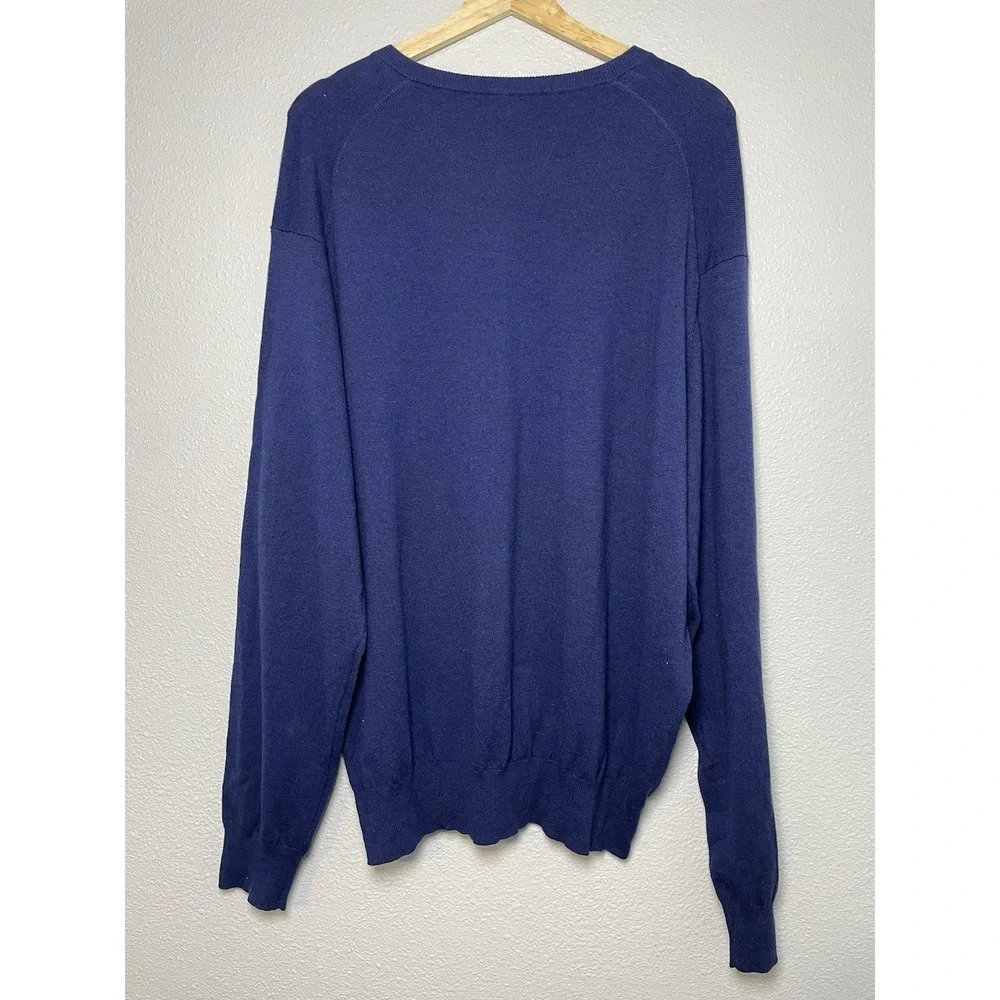 Peter Millar Blue SILK CASHMERE‎ Cotton V-Neck Jumper Pullover Sweater Size 2XL